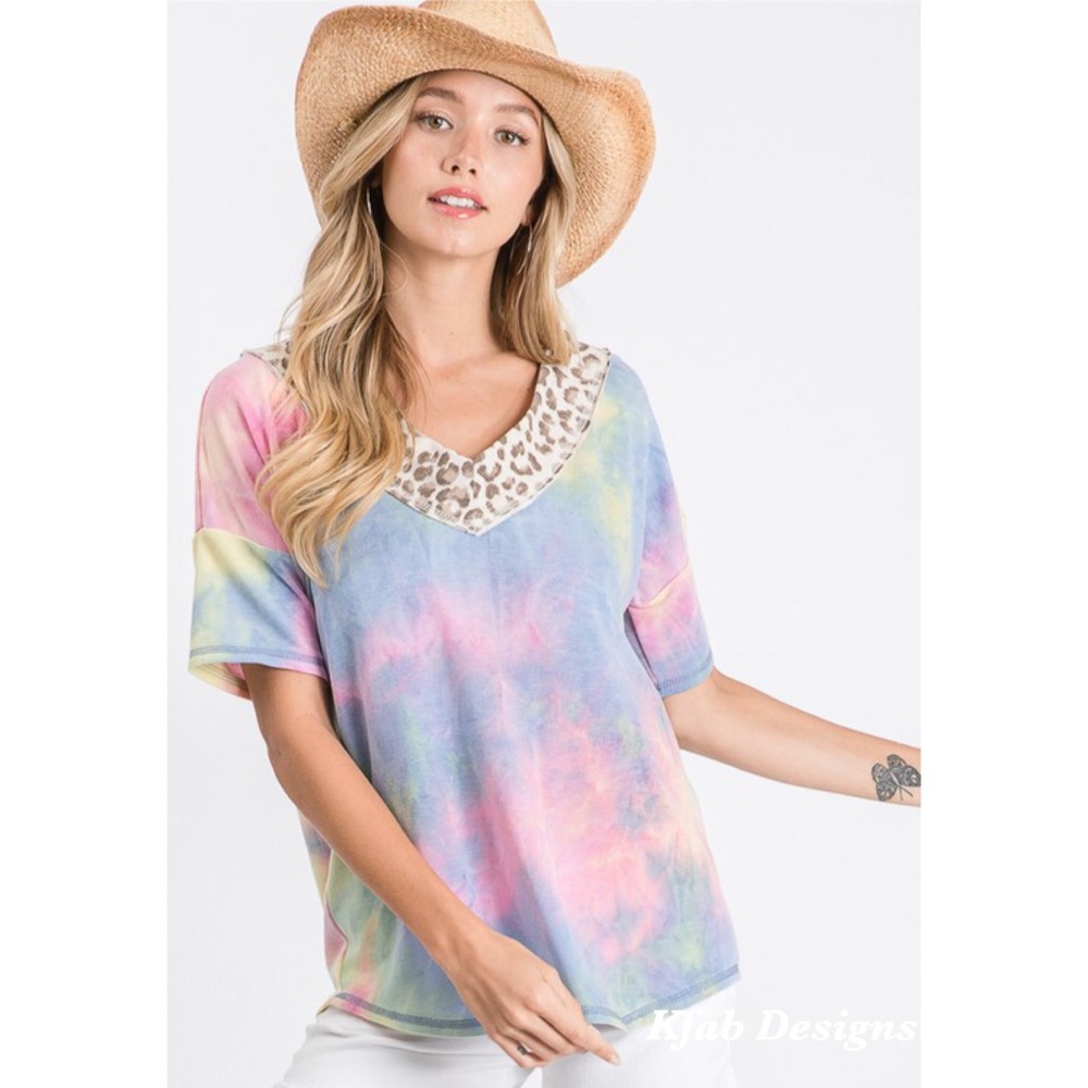 ❤️LAST 1! Indigo Blue Tie Dye Leopard Detail Top! - Picture 6 of 9